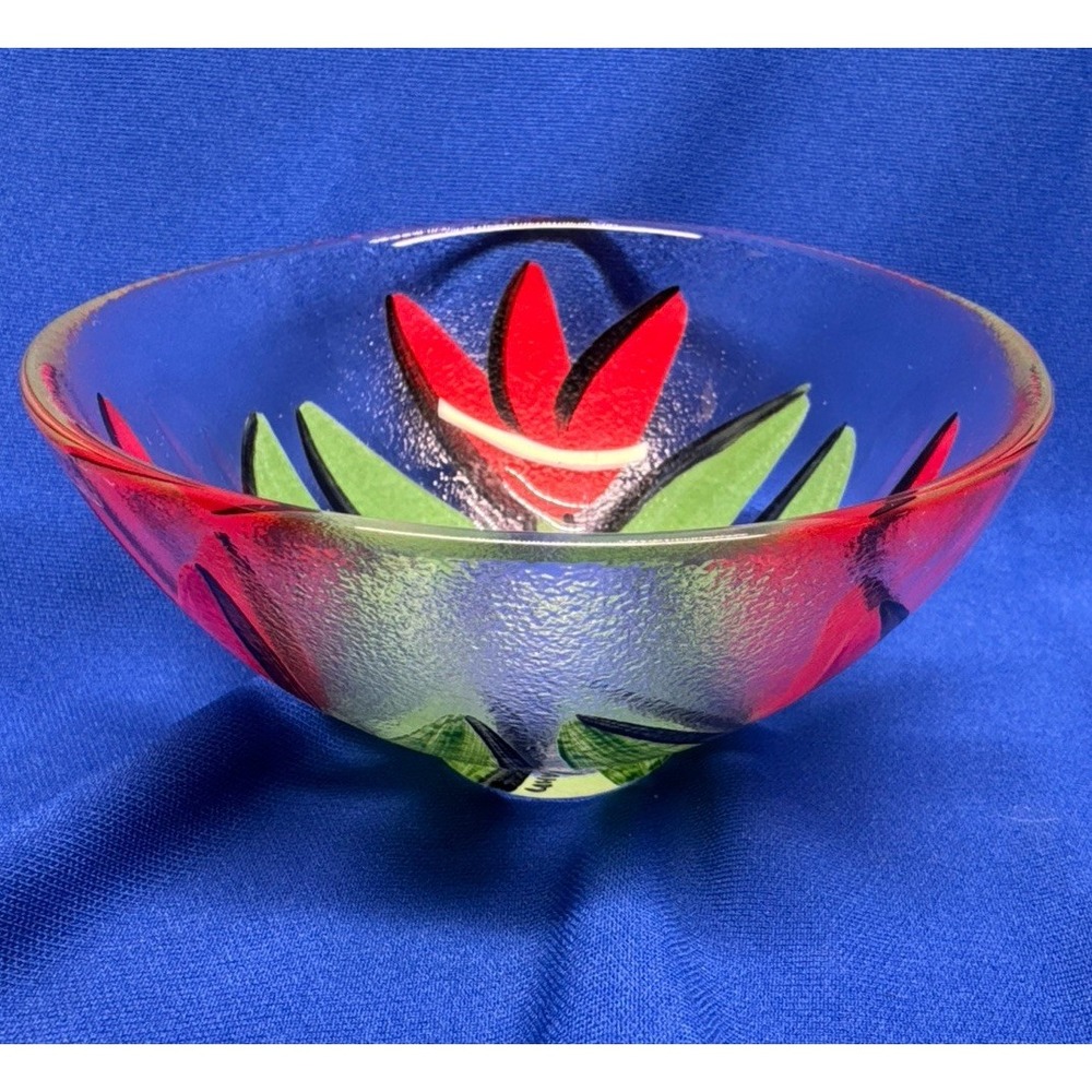 Kosta Boda Tulipa Art Glass Bowl 5.5" Hand Painted Signed Ulrica Hydman-Vallien - Picture 3 of 9